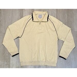 Vintage Bolle Sport  1/4 Zip Pullover Men's L Beige Pima Cotton Long Sleeve